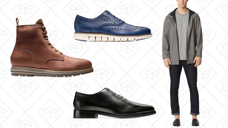Lockridge Waterproof Plain Toe Boot, $144 | ZERĂGRAND Water Resistant Wingtip Oxford, $114 | Preston Grand Wholecut Oxford, $168 | Pinch Rain Jacket, $60